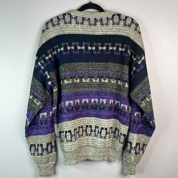 VINTAGE Mens 80’s 90’s Dad Sweater Pacific Coast Highway Patterned Knit Size XL - Picture 6 of 11